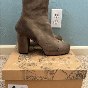 Free People Taupe Suede Heeled Boots